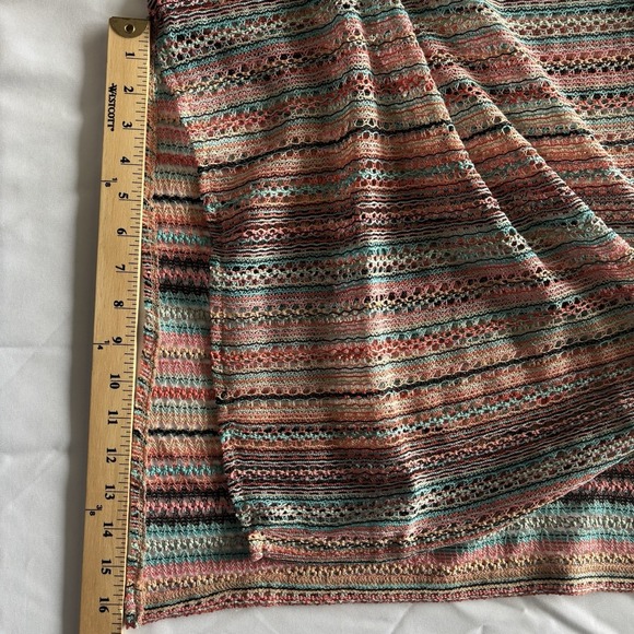 Women's Nina Leonard Crochet Striped Halter Maxi Dress LG  Coral Turquoise Boho - Picture 16 of 16